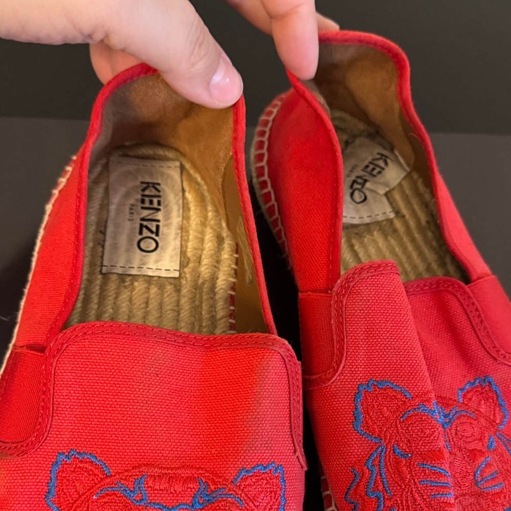KENZO Paris Red Tiger Head Embroidered Canvas Espadrilles Women Size 42 or 12 - Picture 8 of 10